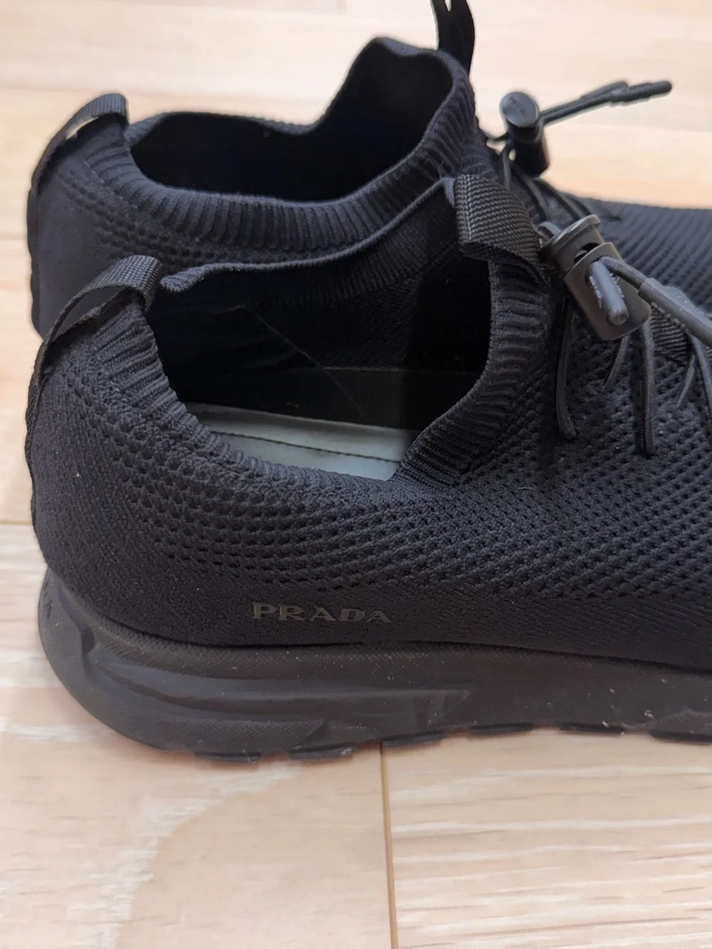 Prada Men's Black Knit Slip-On Athletic Shoes